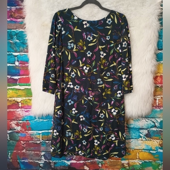 J Jill Navy Blue Floral 3/4 Sleeve Boat Neck Pullover Shift Dress Size M - Picture 5 of 11
